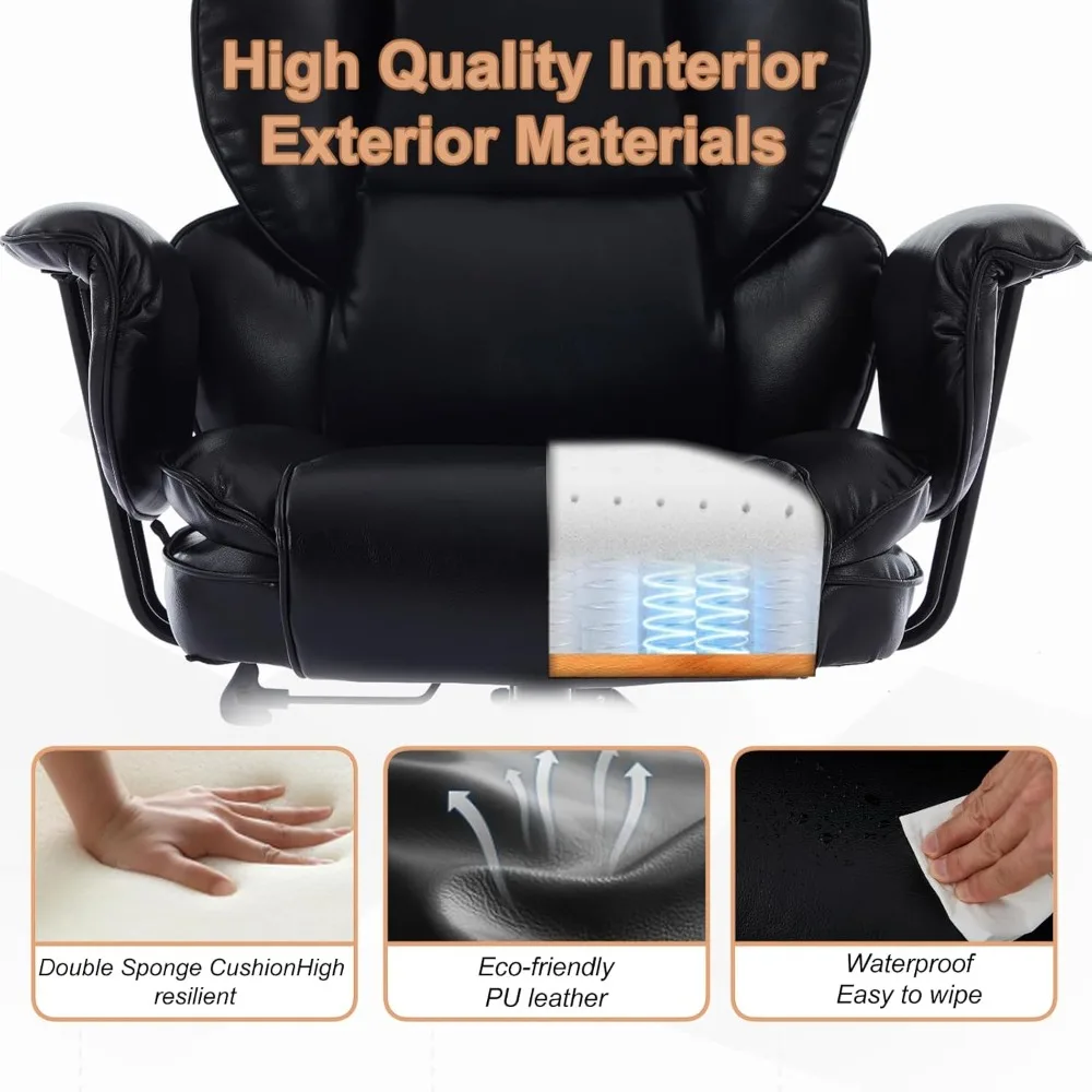 كرسي مكتب كبير وطويل بوزن 500 رطل، كرسي مكتب للأشخاص الثقيلين مع مقعد عريض ودعم قطني، جلد مريح عالي الظهر E