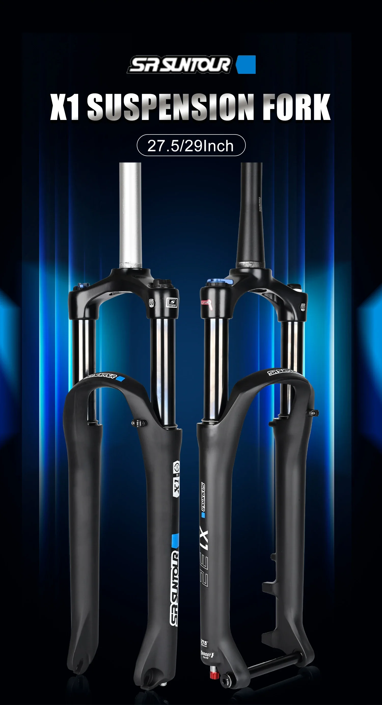 SR SUNTOUR X1 Bicycle Forks Air Suspension Fork 120mm Travel QR 100x9MM BOOST 110x15MM 27.5 29 Mountain Bike Air Fork