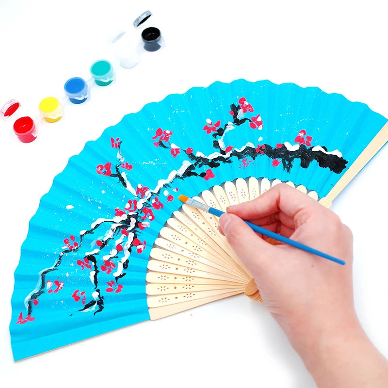 Hand Held Fan Paper Folding Fan Party Decorative New Fashionable Simple Decorative Blank Folding Fans Candy Colored can DIY