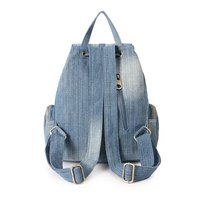 Girls Retro Denim Backpack Big Capacity  Fashion Preppy Trendy Style Denim Cotton Women Backpacks Travel Bags School bag Rucksac