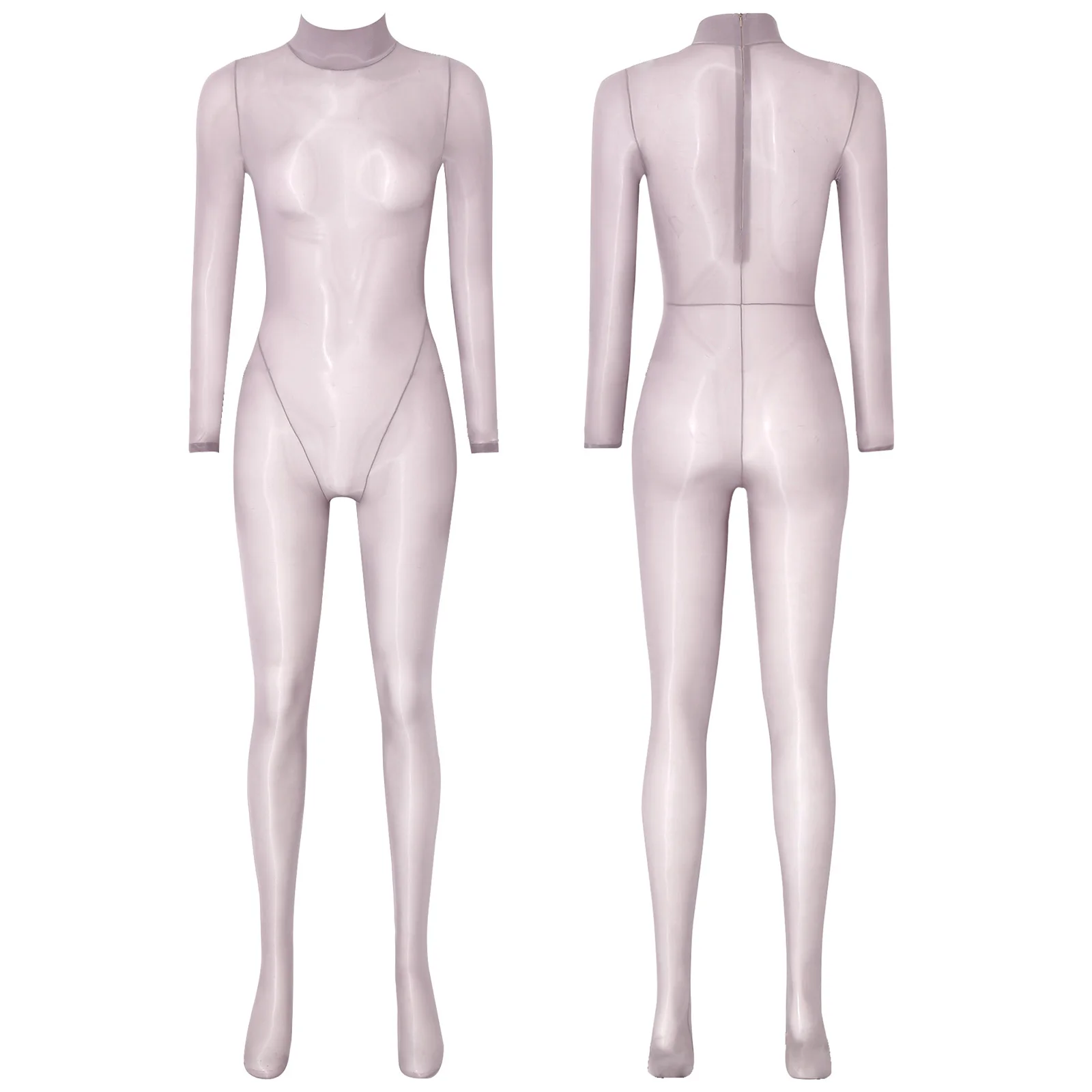 

Women Sexy Sheer Full Body Bodysuit Catsuit Transparent Long Sleeve Back Zipper See Through Jumpsuit Tempting Nightwear Lingerie