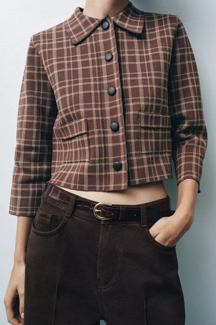 BB6869 الخريف 25 جديد تأثير الجلود اصطف زر الديكور متقلب طوق سبعة كم محبوك معطف قصير 4192145 #3