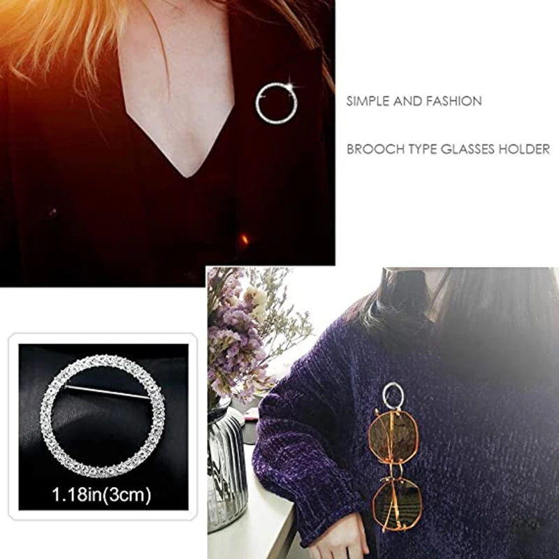 

Exquisite Reading Glasses Holder Brooch Enamel Pins Round Crystals Glasses Holder Pins Clothes Lapel Pin for Bags Jeans