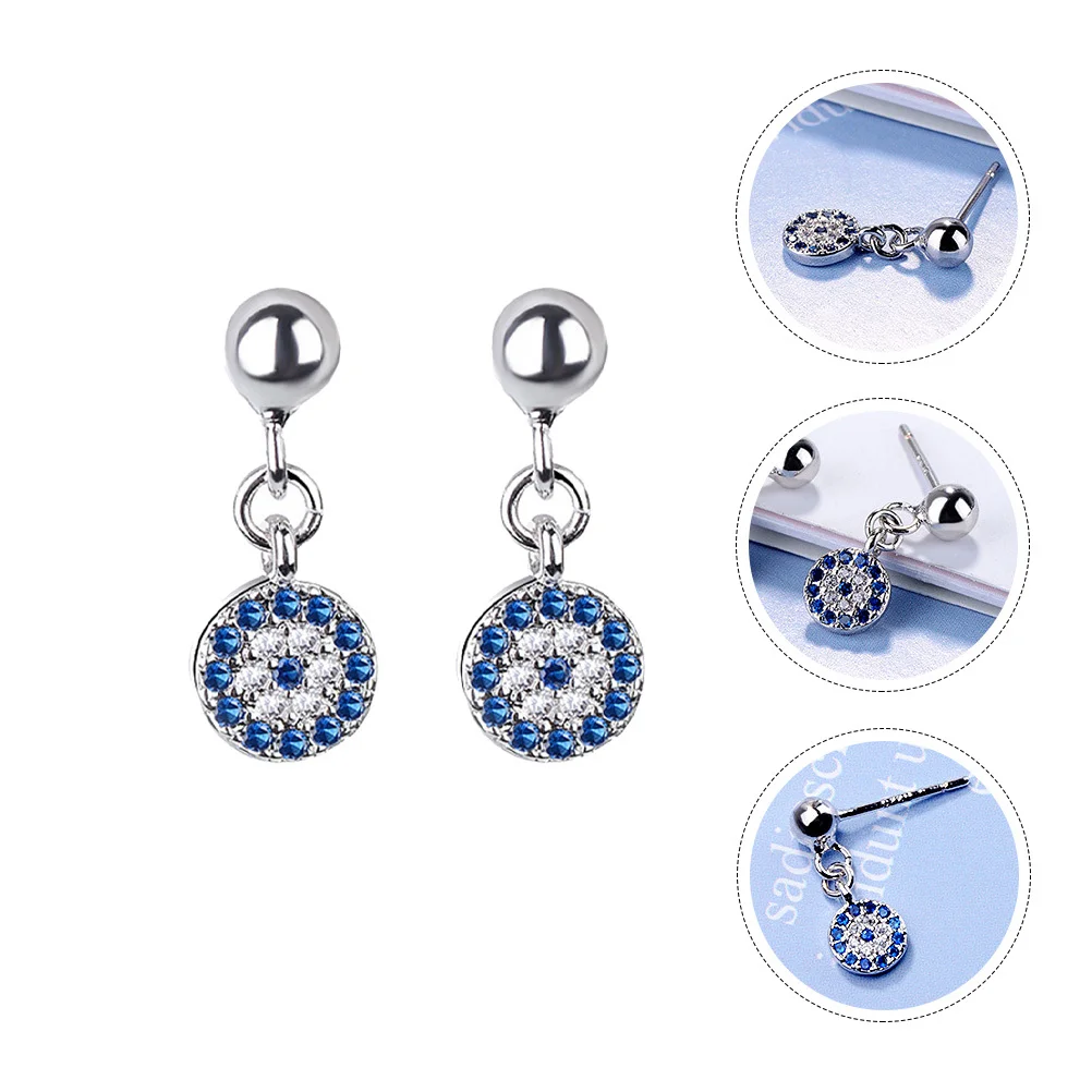 1 زوج شيطان العين حجر الراين أقراط النحاس موضة الأذن ديكور الأزرق الفردية المتدلي العصرية هدية حجر الراين قطرة الأذن #4