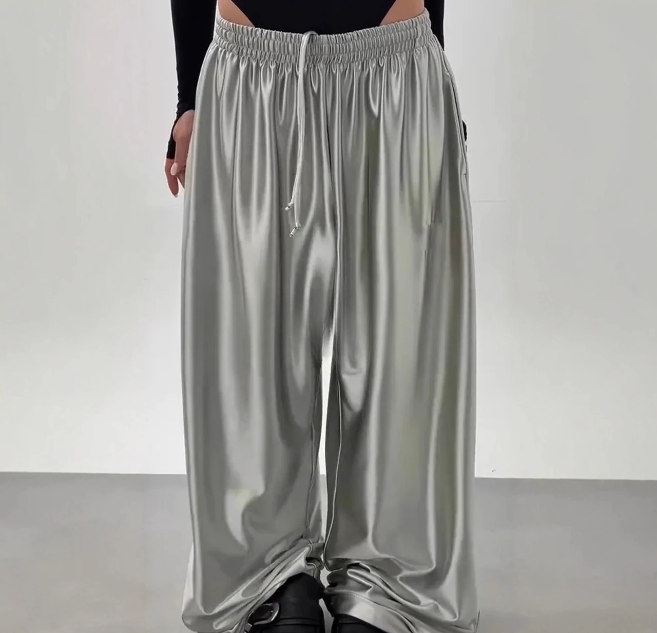 Spring Summer 2026 New Women's Drawstring Casual Floor Pants Wide Leg Pants