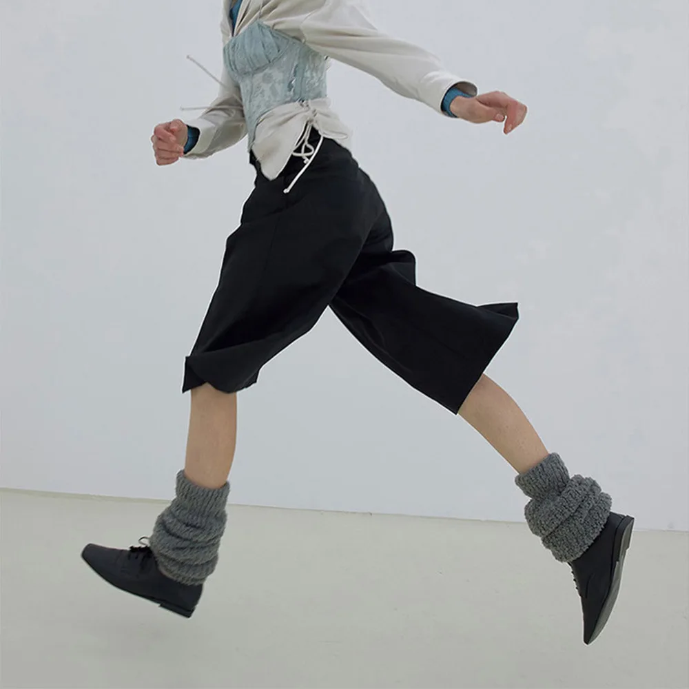 الكورية مصمم نمط الصوف مزيج متماسكة تدفئة الساق للنساء الشتاء Y2K JK الزي ترهل تدفئة الساق واسعة