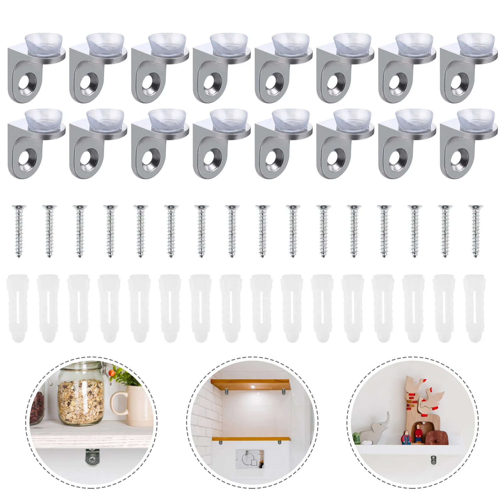 

16Pcs Solid Board Support Brackets Zinc Alloy L-Shaped Shelf Pegs with Suction Cups for Glass Shelves Bookcase Plate Holder Home