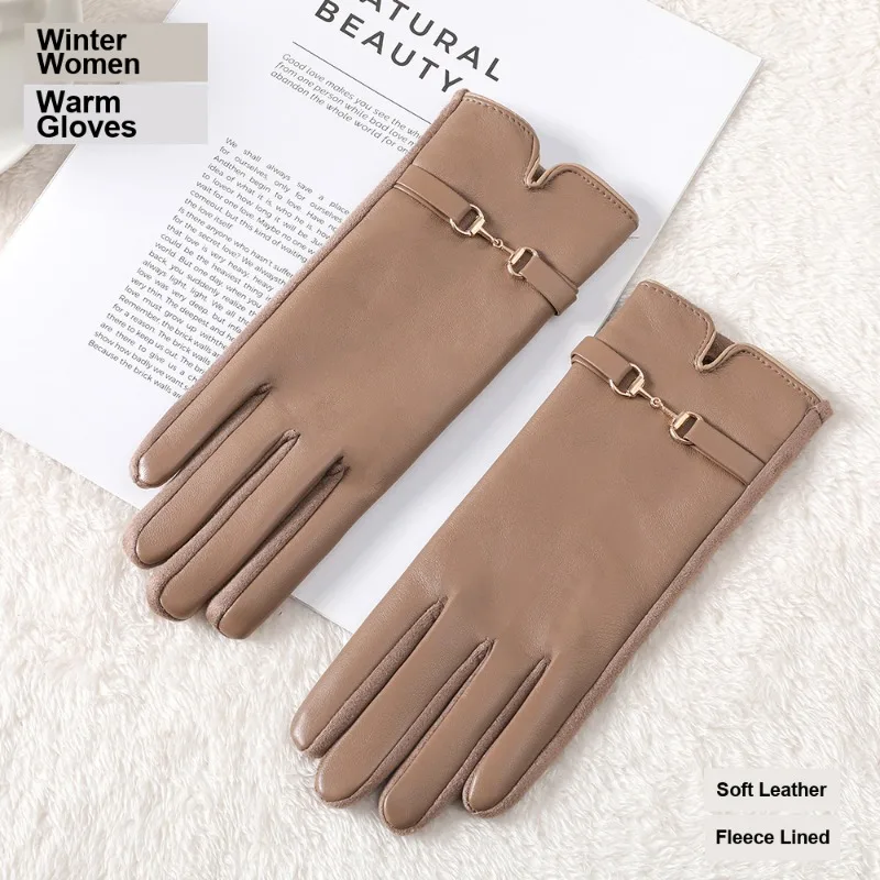 Women s PU Winter Gloves Cold Resistant Fleece Lined Thickened Windproof Touch Screen Gloves for Driving Cycling Outdoor Use