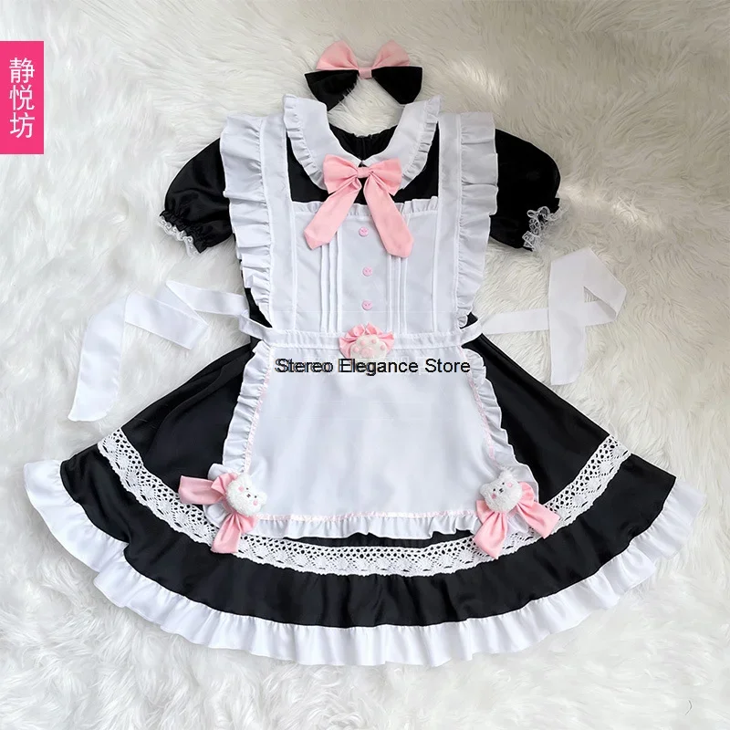 Série gato preto e branco vestido de empregada anime traje feminino tycoon lourie uniforme de empregada cos café vestido de princesa lolita