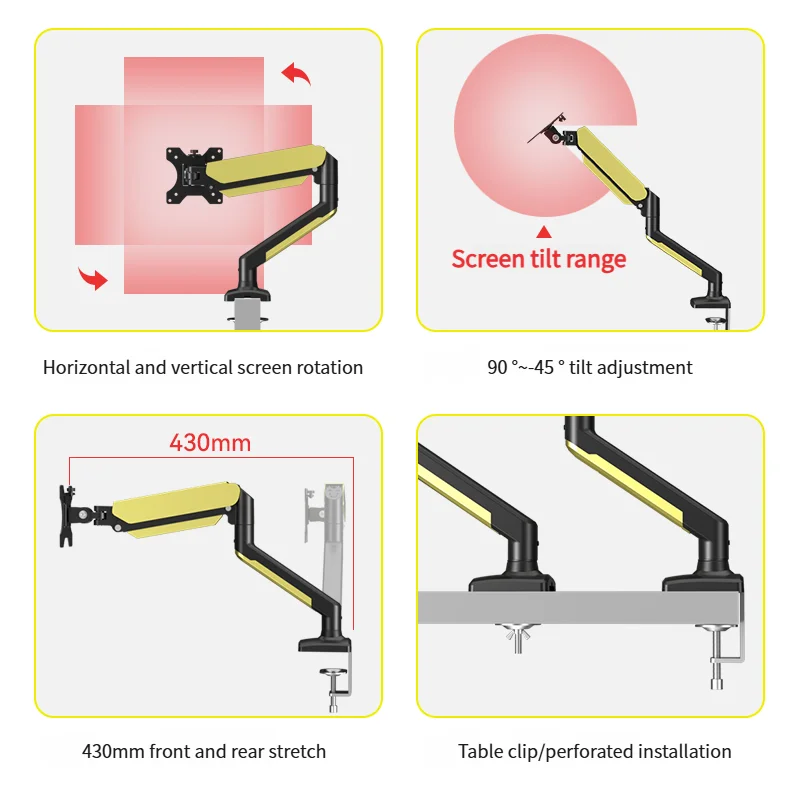 Verstellbare einzelne Monitorhalterung, Desktop-Halterung, 17–35 Zoll, Computer-Monitorarm, einzelner Monitorständer, Belastung 2–10 kg, VESA 75/100 mm