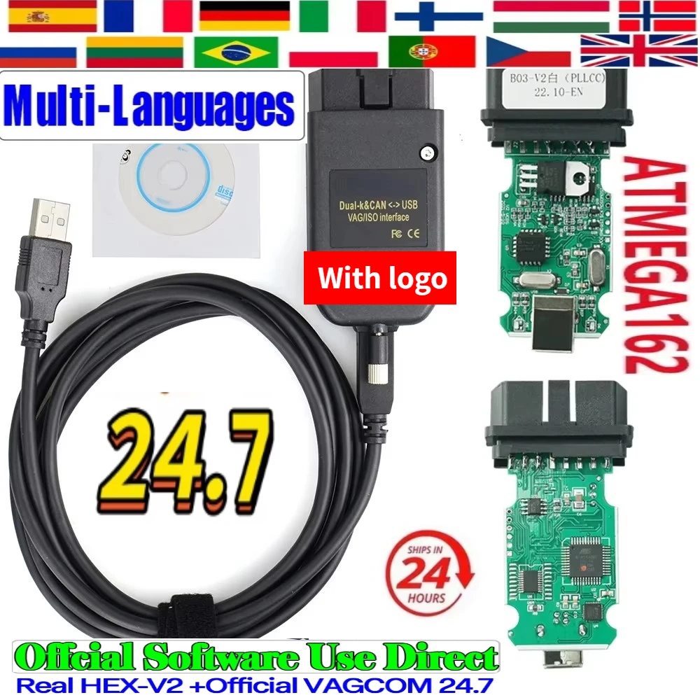 NEW V24.7 Popular Vc-ds Francais Hex V2 For V-w for AU-DI Skoda Seat Vag French English Atmega162 Diagnostic Tools With logo