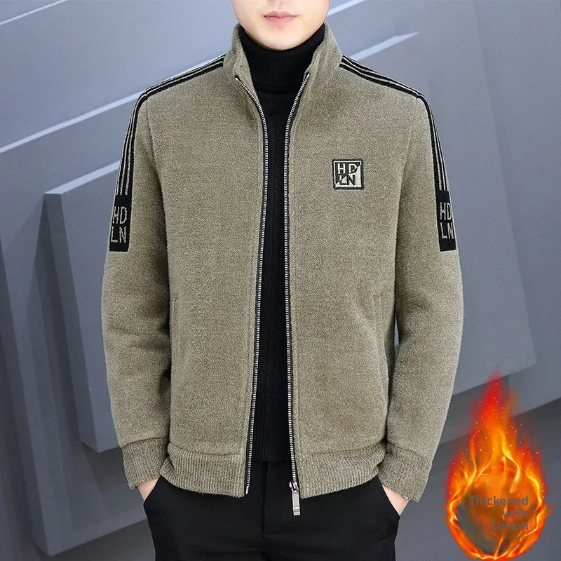 

Мужская зимняя куртка из утепленной шерсти 2025 года, повседневная верхняя одежда с воротником-стойкой, молодежный стиль, ветрозащитная, из полиэфирного волокна