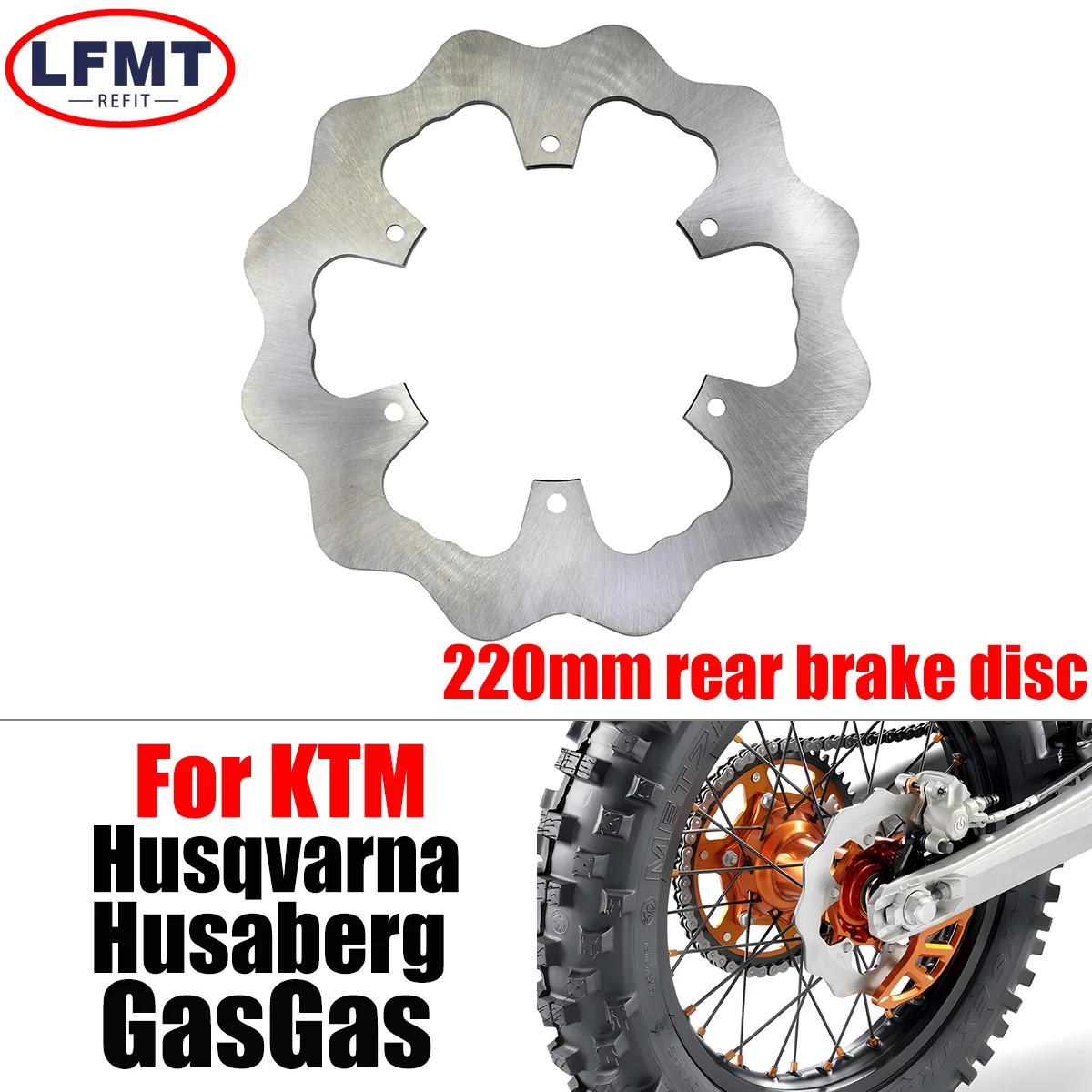 Motorcycle 220mm rear brake disc For KTM 125 150 200 250 300 350 400 450 500 XC XCF XCW SX SXF EXC EXCF TPI 6Days 1994 1995-2023