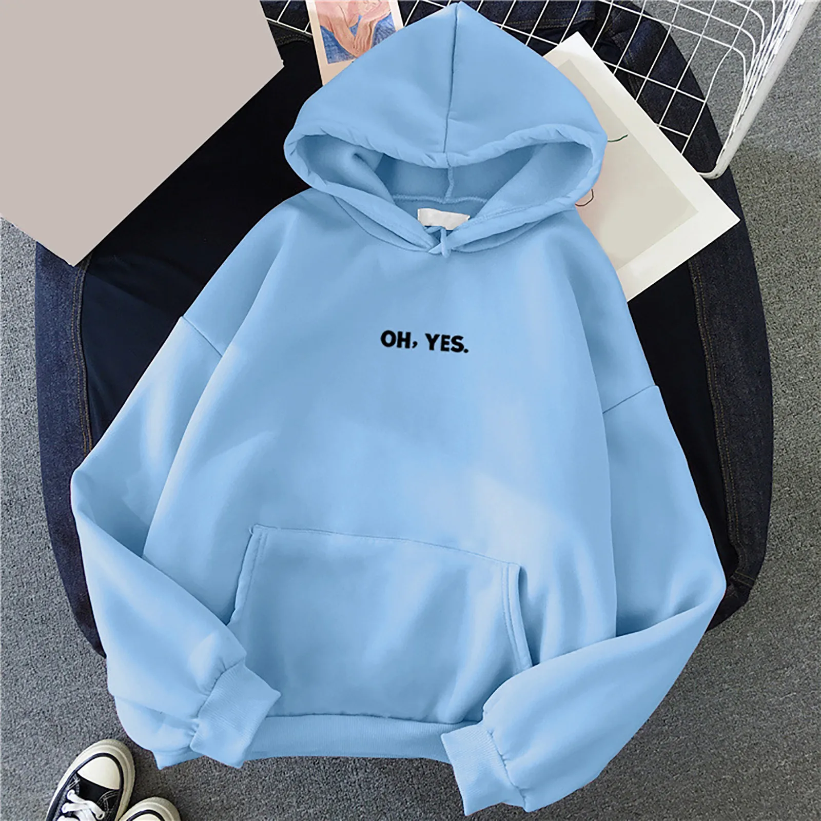 Women\'S Japanese Harujuku Hoodie Fleece Letter Graphic Sweatshirts Solid Loose Long-Sleeve Tops Fashion Women Autumn Clothes