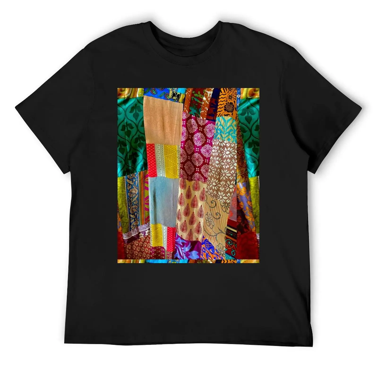 Kantha Silk India Saries repurposed into Boho Goddess T-Shirt man clothes plus sizes oversizeds Men's t-shirt