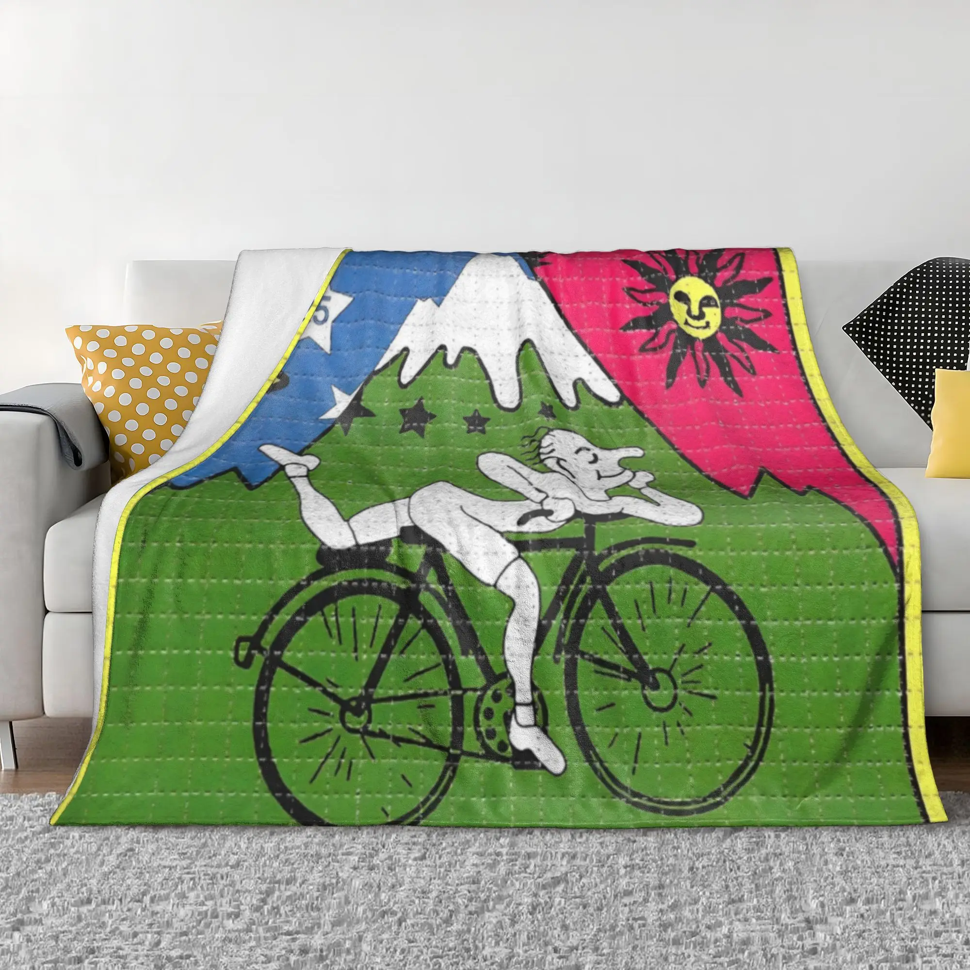 Albert Hoffmann LSD Bike 1943 Blanket Fleece  Winter Bicycle Day Cartoon Multi-function Soft Throw Blankets Bedding Rug Piece