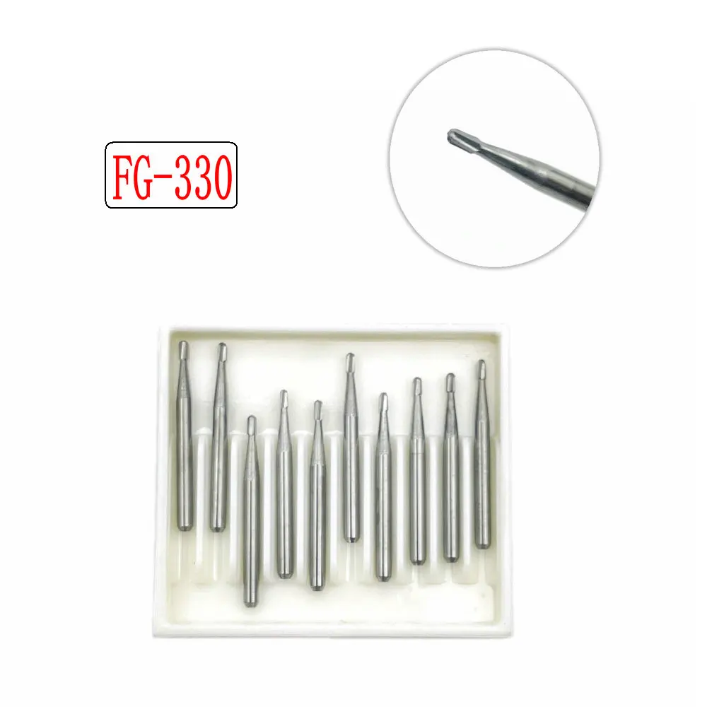 10pcs/set Dental Carbide Bur Drill Bit 19mm Length Dental High Speed Handpiece Burs 1.6mm Shank FG-330