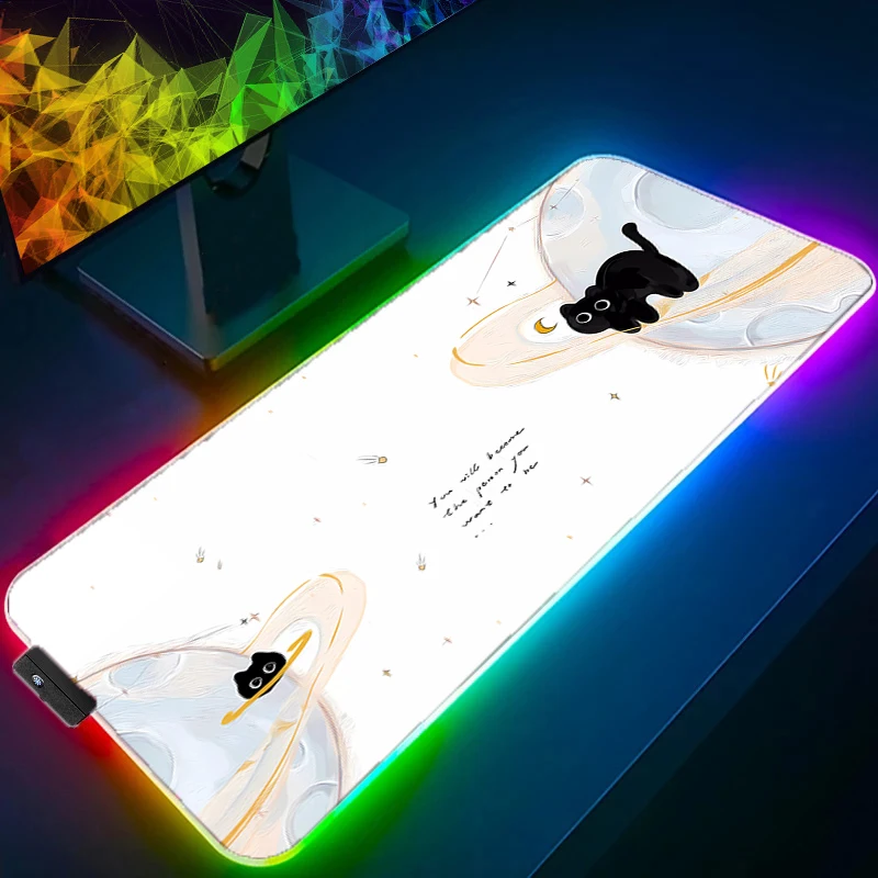 RGB LED ماوس الوسادة تصميم عدم الانزلاق حصيرة مكتبية أنيمي القط الألعاب الملحقات مخيط حواف للمنزل ولعبة ل لوحة الماوس اللاعبين #1
