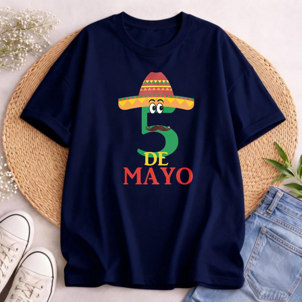 Men T-Shirt Cotton Short Sleeve Casual Fashion Summer 5 De Mayo Mexican Hat Number Five Party Celebration Gift Top