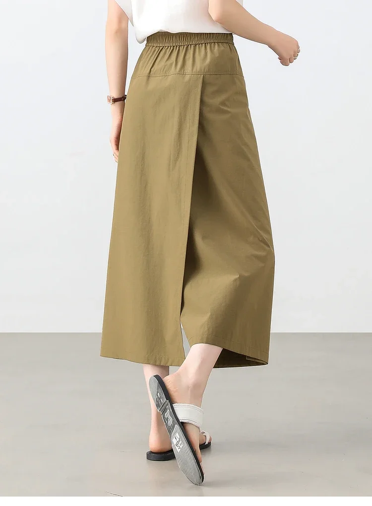 SENTUBILA Black Pants Skirts for Women 2025 Autumn Fashion A-line Wide Leg Pants Casual Loose Slit High Waist Trousers 151K57777