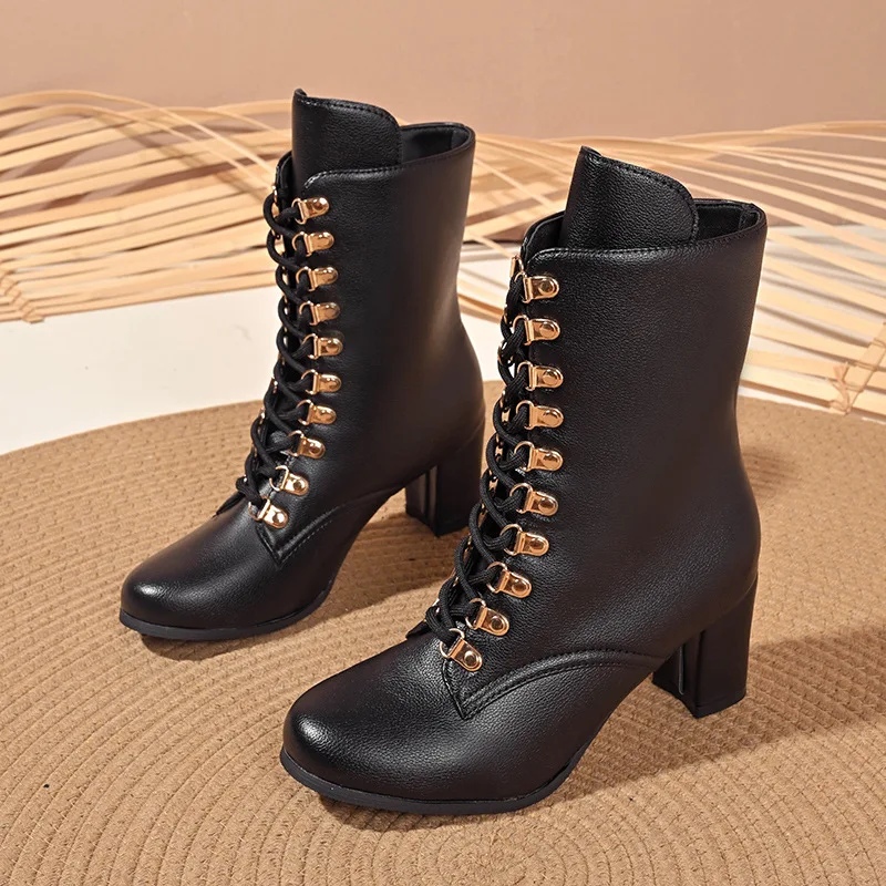 2024 Spring and Autumn Women Trend Designer Comfortable Platform Boots Women High Heels Lace Up Ankle Boots Shoes for Women