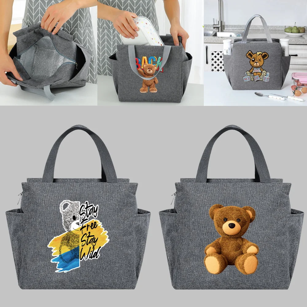 

Cute Bear Series Print Insulated Lunch Bag Cooler Bag Thermal Portable Lunch Box Ice Pack Tote Food Picnic Bags Work Lunch Packs