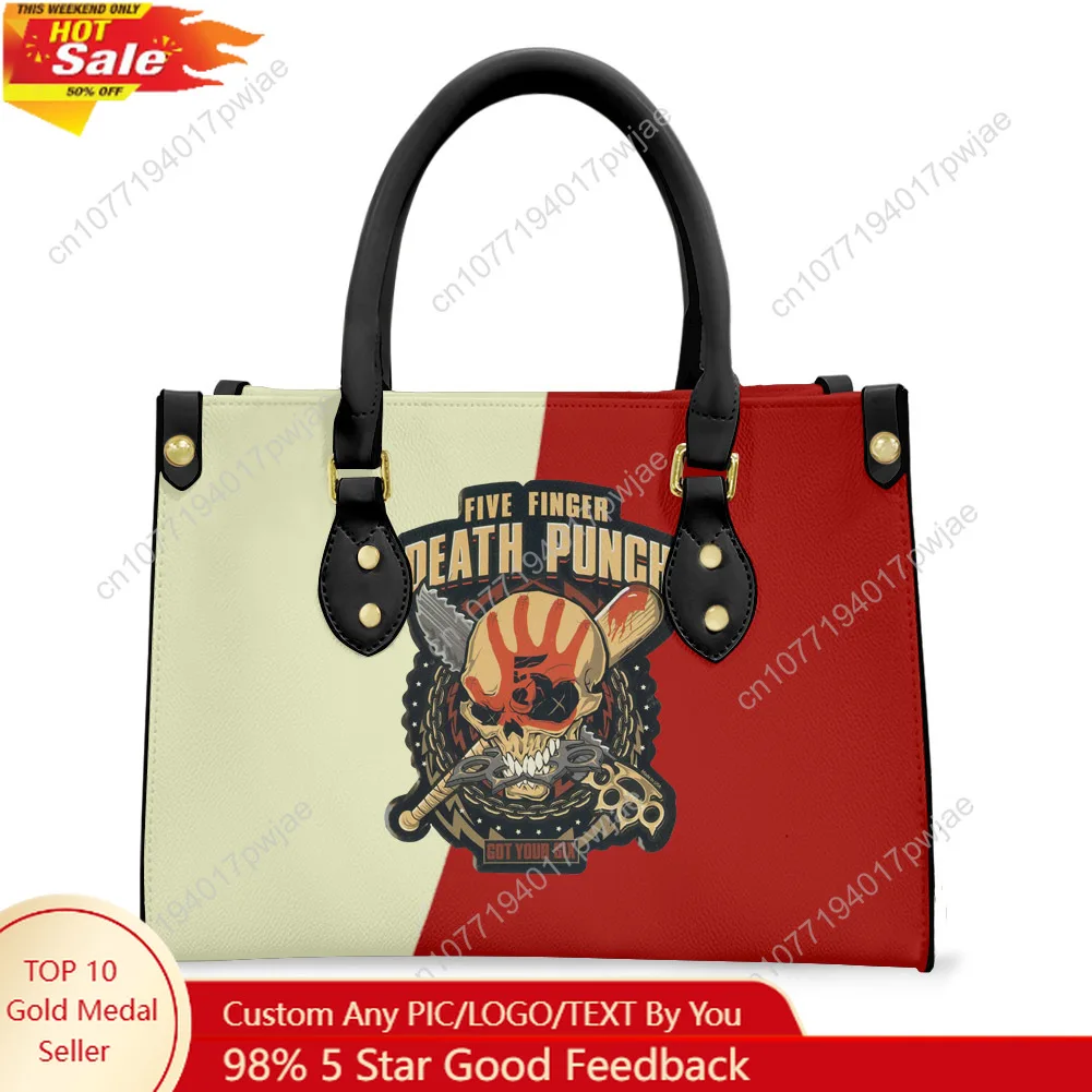 

Five Finger Death Punch Band Muto Tote Bag Purse Womens Mens Text Image PU Leather Handbag Business Shopping Gift Bags