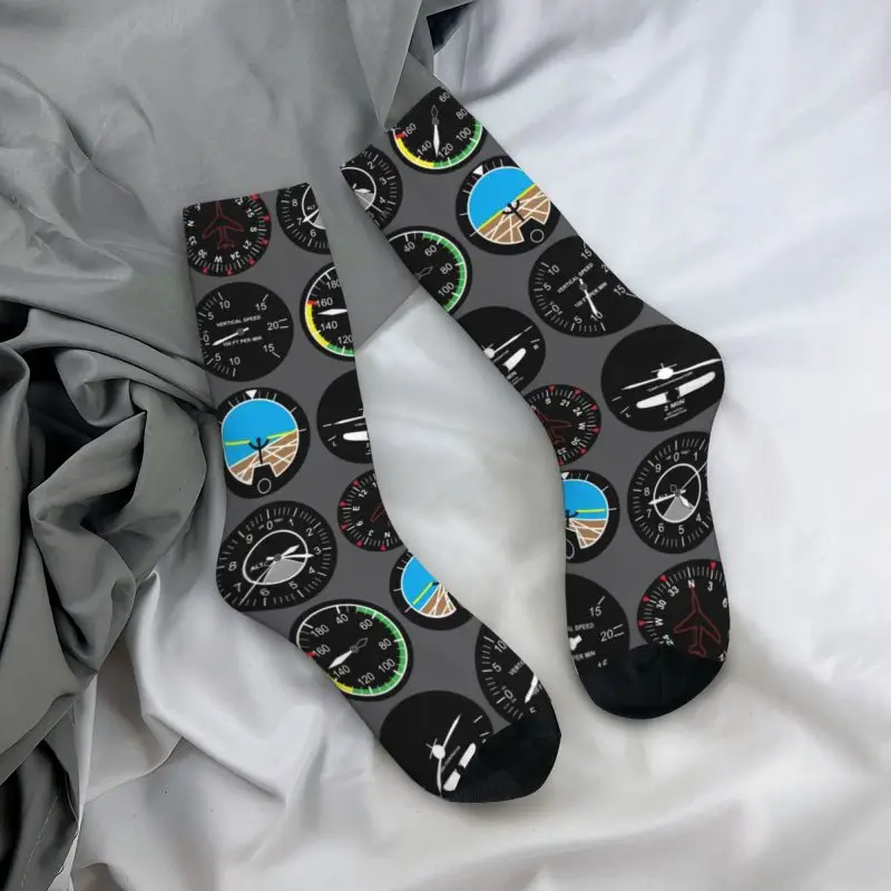 Funny Men's Aviation Airplane Flight Instruments Dress Socks Breathbale Warm 3D Printing Aircraft Pilot Aviator Plane Crew Socks