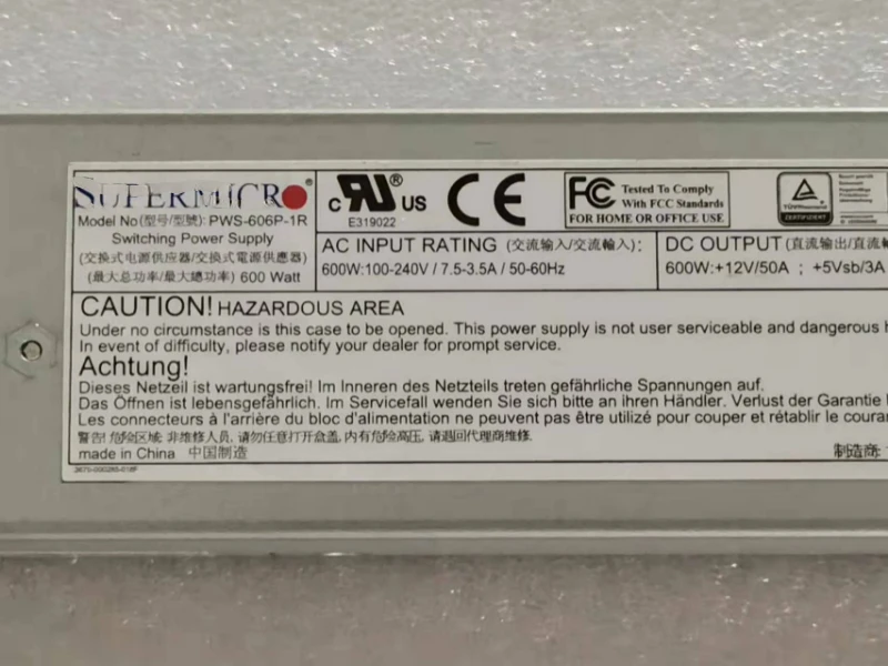 PWS-606P-1R Redundant power supply for the server X10DRL-IT 600W power supply for the host