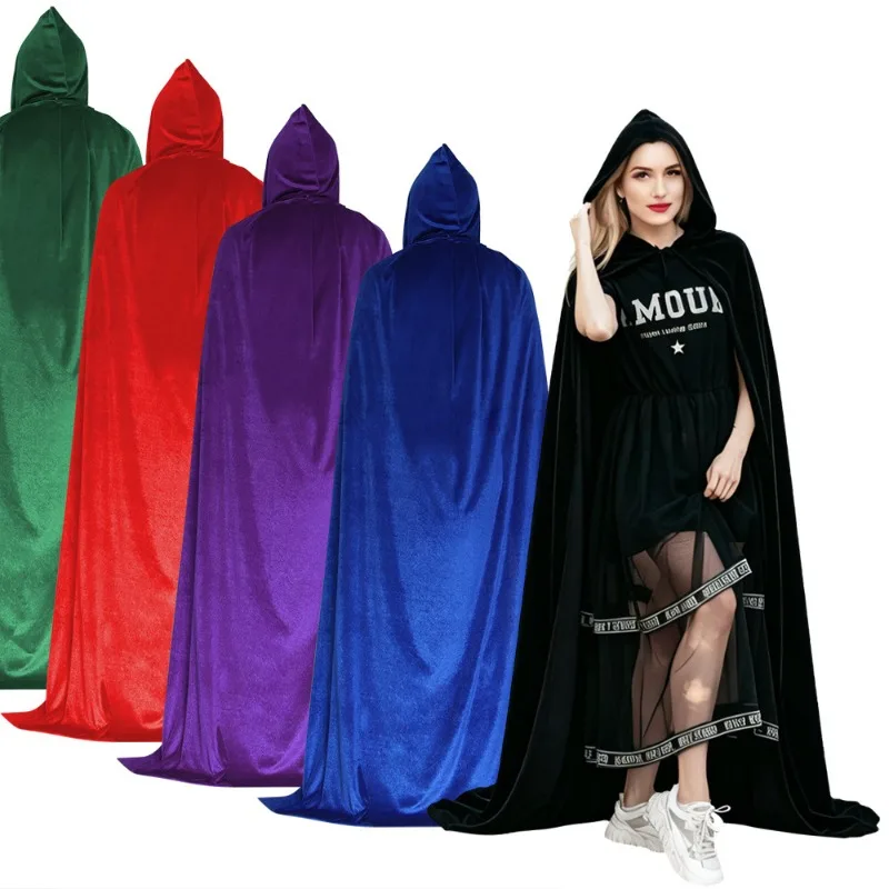 2026 Velvet Hooded Reaper Cloak Halloween Party Cosplay Wizard Cape Adult Costume New