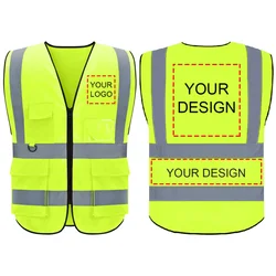 Reflective Safety Vest High Visibility Night Work Security Sleeveless Yellow Vest Construction Workwear Zipper & Pockets Adultsr