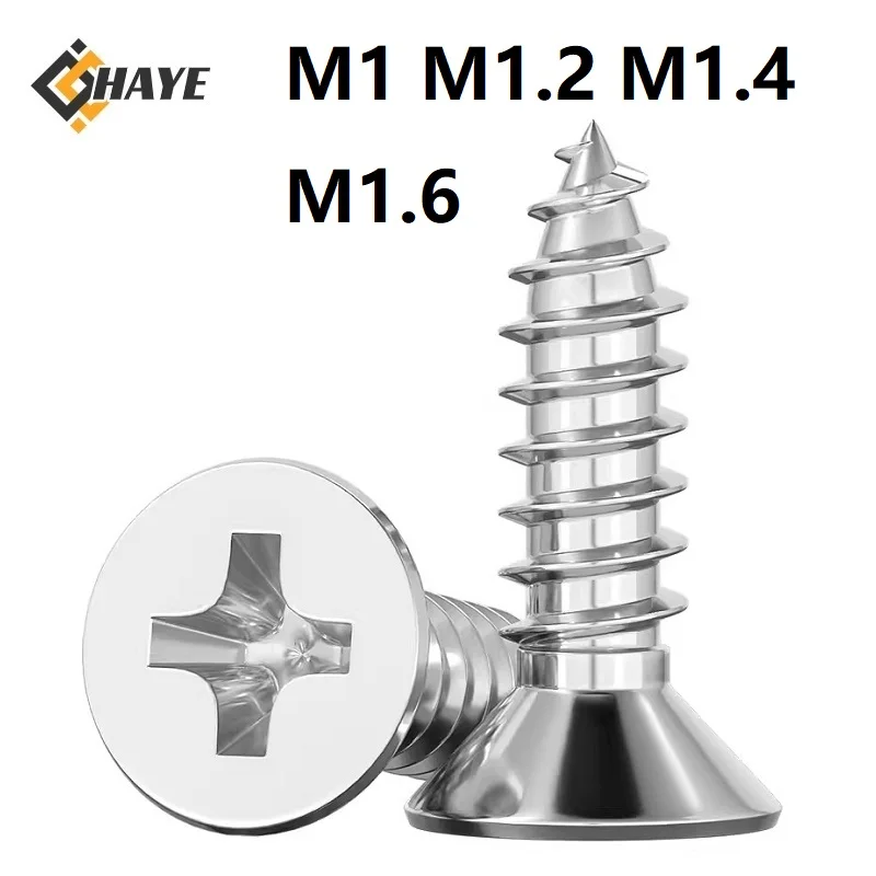 M1 M1.2 M1.4 M1.6 Cross Recessed Countersunk Head Self Tapping Screws 3 4 6 8 10 16 20mm Tapping Screws 304 Stainless Steel