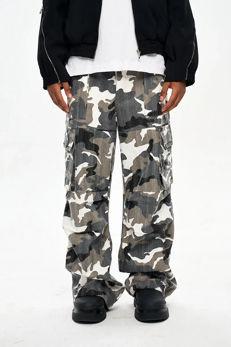 Multi-pocket Scratch Fabric Camouflage Baggy Pants Overalls Wide-leg Paratrooper Pants