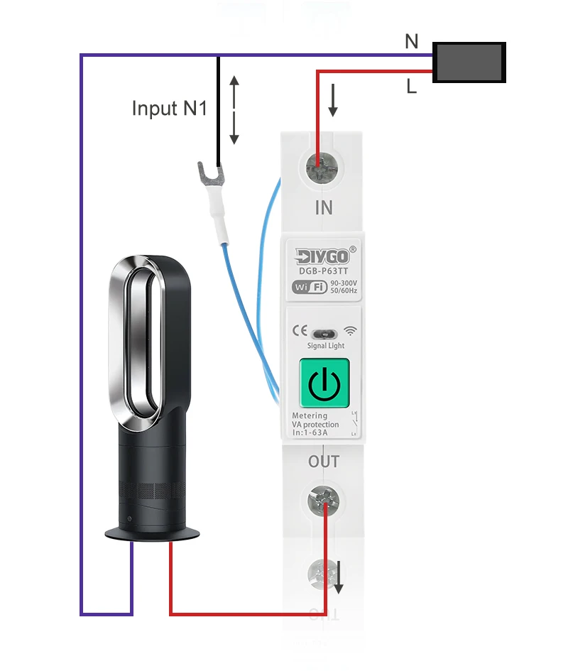 DIY GO TUYA 2P Leistungsschalter WIFI Smart Switch 1-63A Energiezähler Spannungs- und Stromüberwachung Leckageschutz Relais-Abschaltung L+N – Detail 8