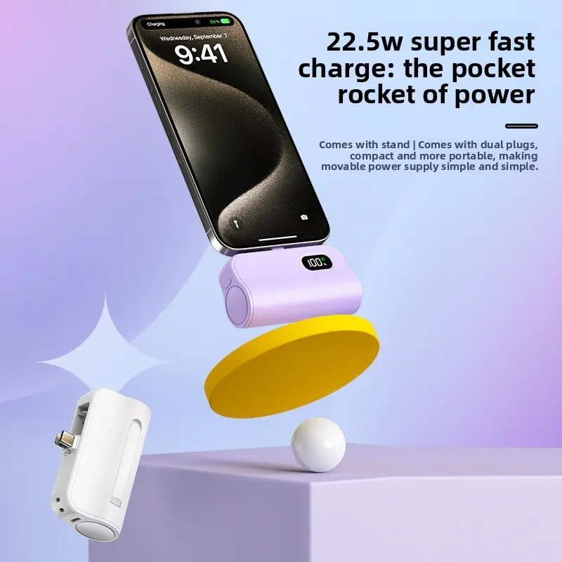 

5000mAh Power Bank for IPhone for Huawei New Hidden Dual Interface Small Portable Mobile Power Supply Capsule