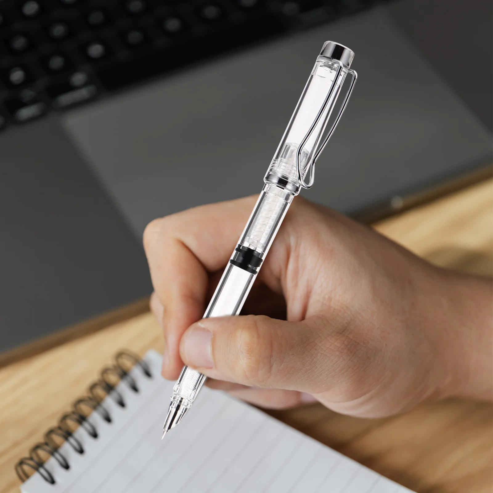 

2pcs Fountain Pen Refillable Ink Pens Transparent Body Smooth Writing Curved Tip For Calligraphy School Office Stationery