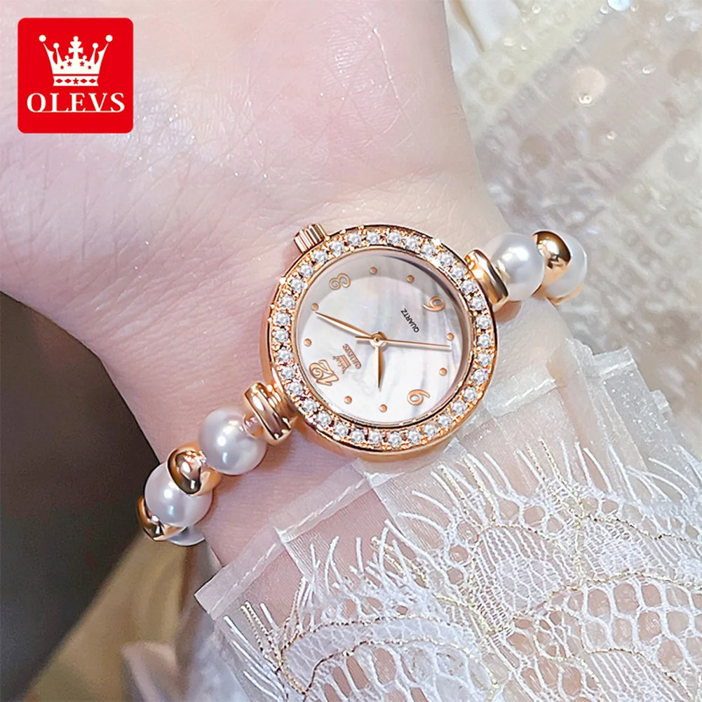 OLEVS 5640 Pearl Bracelet Wrist Watches for Women Original Quartz Woman Watches Elegant Fashion Waterproof Ladies Dress Watches