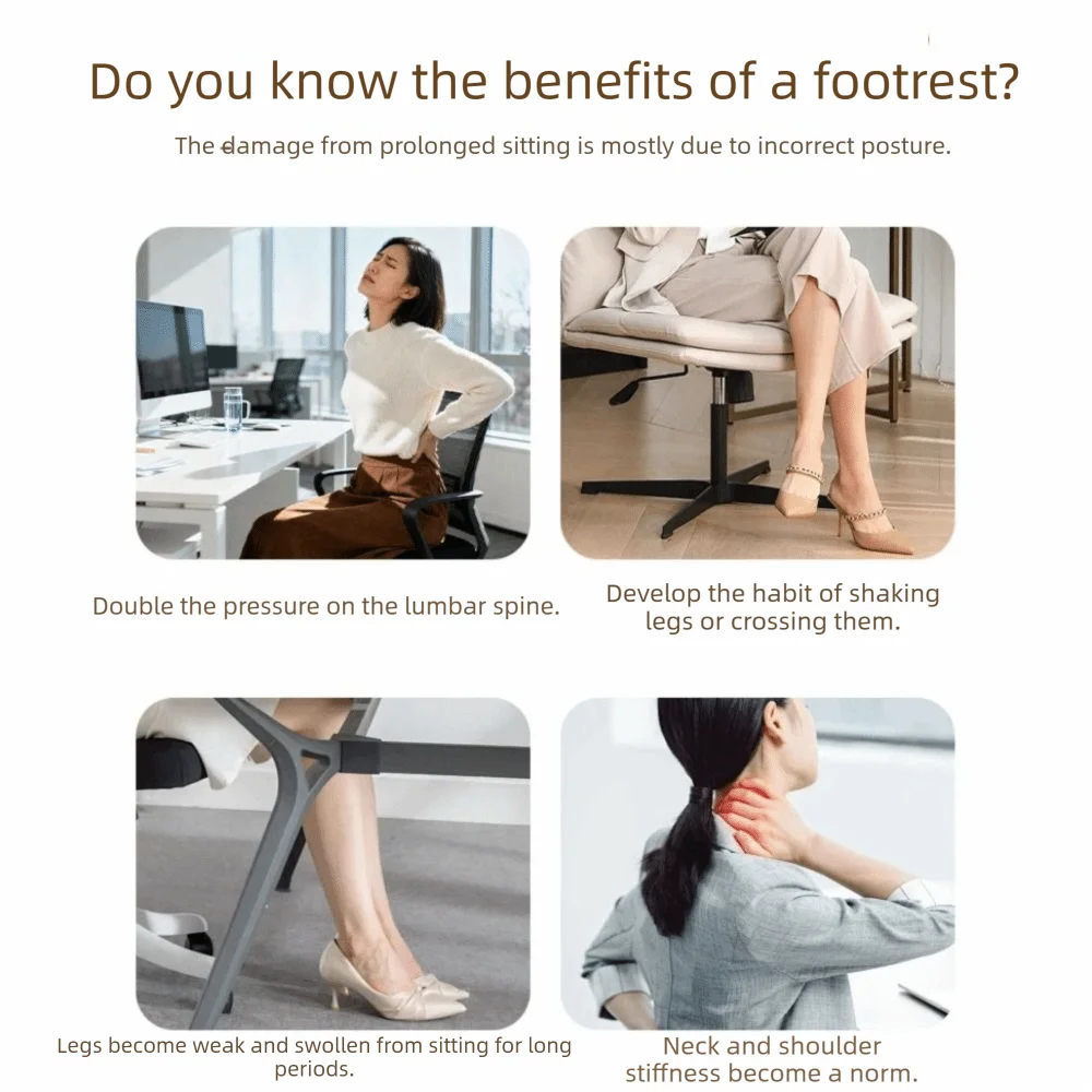 Sturdy Ergonomic Under Desk Footrest Nonslip Bottom 6 Level Adjustable Footstool Breathable Hollow