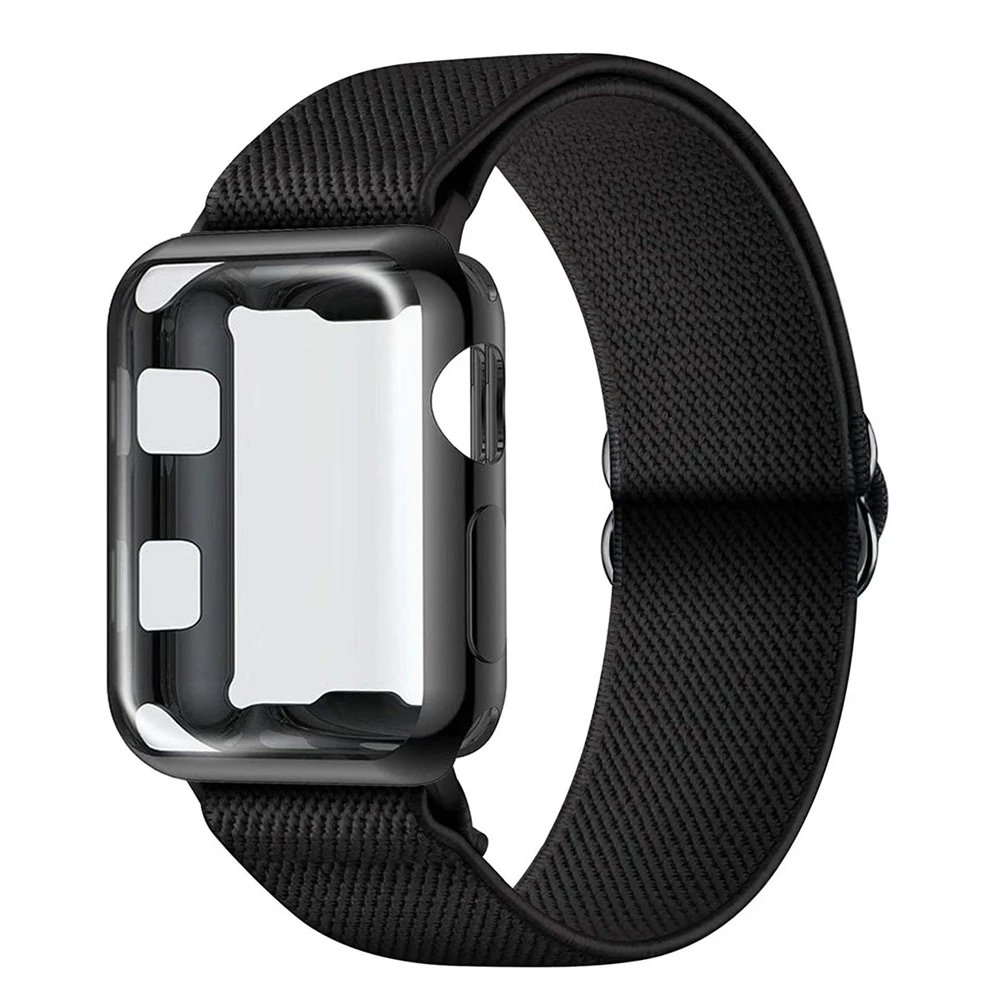 Solo Loop Strap+Case For Apple Watch Band 45mm 41mm 44mm 40mm 42mm 38mm Nylon band+screen protector iWatch series 5 4 3 SE 6 7