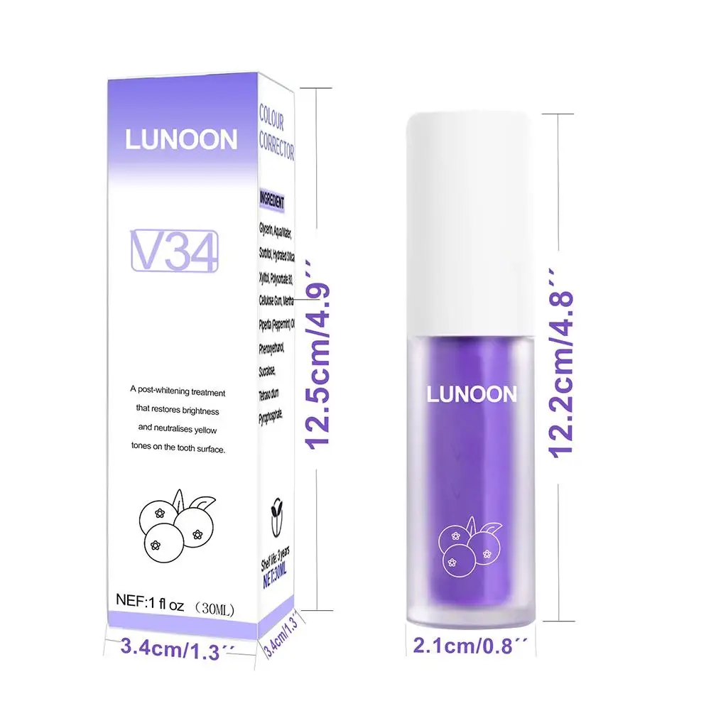 V34 30ml SMILEKIT Purple Whitening Toothpaste Remove Stains Reduce Yellowing Care For Teeth Gums Fresh Breath Brightening Teeth