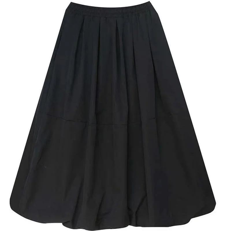 L-4XL Women\'s Black Long Tutu Skirt With Pockets Fashion High Waist A-Line Maxi Skirts Womens Loose Casual Pleated Skirt C419