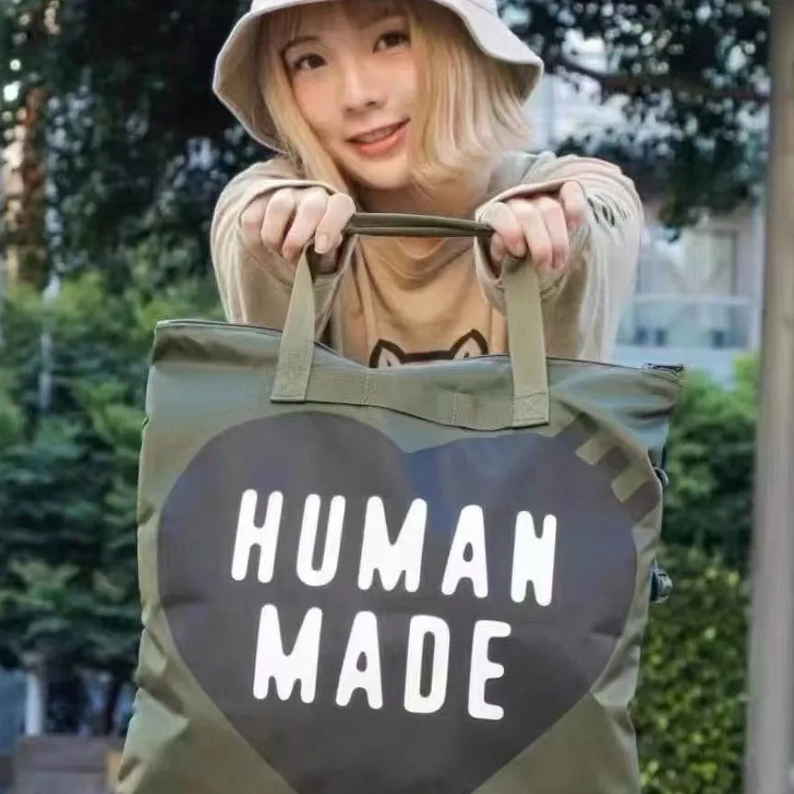

2025 Trendy HUMAN MADE Heart Print Tote Bag Crossbody Shoulder Bag Office Bag