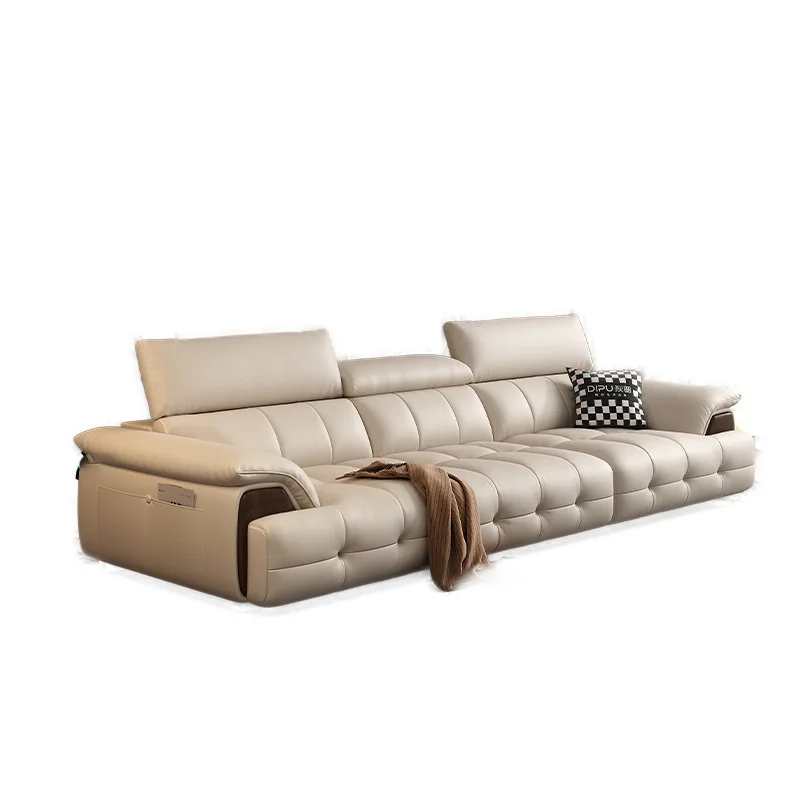 

Internet celebrity Italian light luxury leather sofa living room first layer cowhide Foshan furniture leather sofa straight row