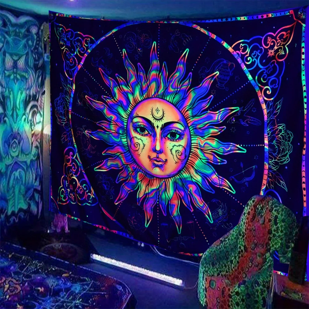 VIKAMA Sonne Mond Energie Feld Wandteppich Illusion Farbverlauf Stoff Böhmische Wohnzimmer B&B Raumdekoration
