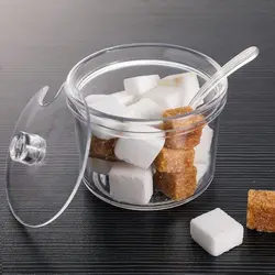 With Spoon and Lid Acrylic Sugar Bowl Visible Anti-fall Seasoning Jar Transparent Condiment Container Dining Table