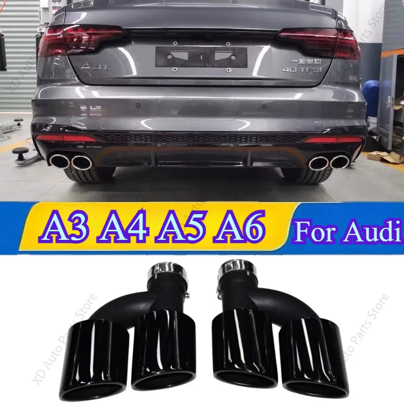 Exhaust Systems For Audi A3 A4 A5 A6 Quad Tailpipe Exhaust Retrofit S3 S4 S5 S6 Stainless Steel Black Muffler Tip Nozzle Parts