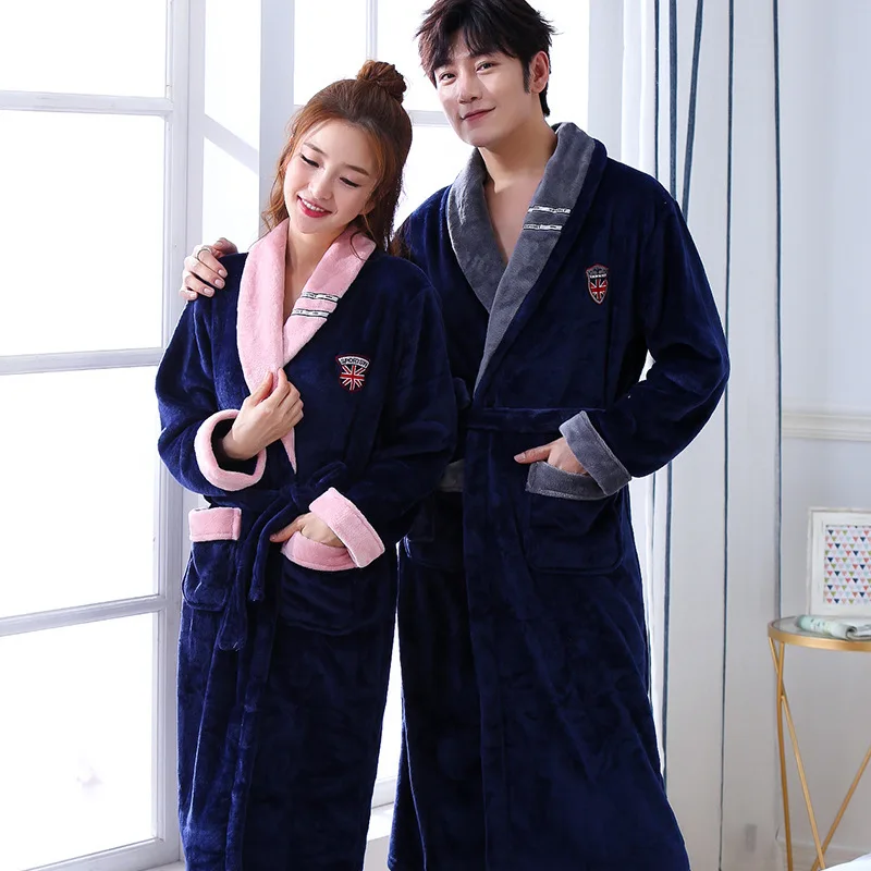 

Floral Dressing Gown Housecoat Hotel Bathrobe Women Men Bathing Robes Coral Fleece Nightdress for Female couples Home Clothes