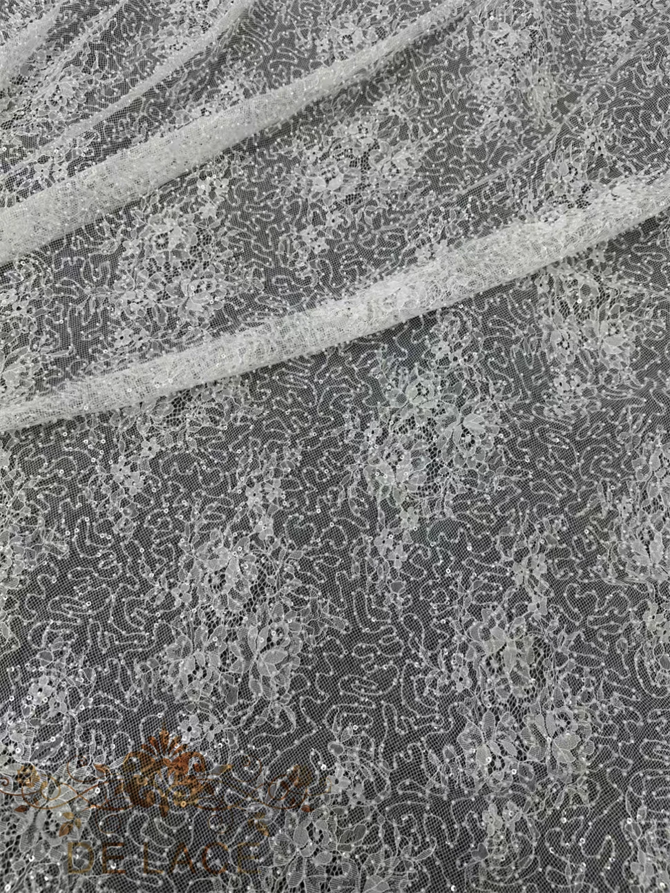 MY Simple Elegant Soft Chantilly Lace Fabric With Sequins Floral Embroidered Wedding Dress Beaded Lace