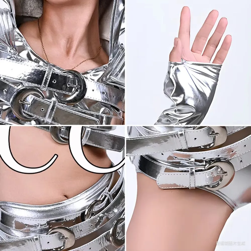 شورت نسائي برباط فضي، شورت للرقص، زي سحب الملكة، زي الملهى الليلي، مجموعة راقصة المغني، ملابس المسرح