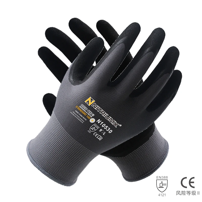 Safety Work Gloves Seamless Knit Nylon Glove with Black Micro-Foam Nitrile Grip Ideal for General Purpose Automotive Improvement